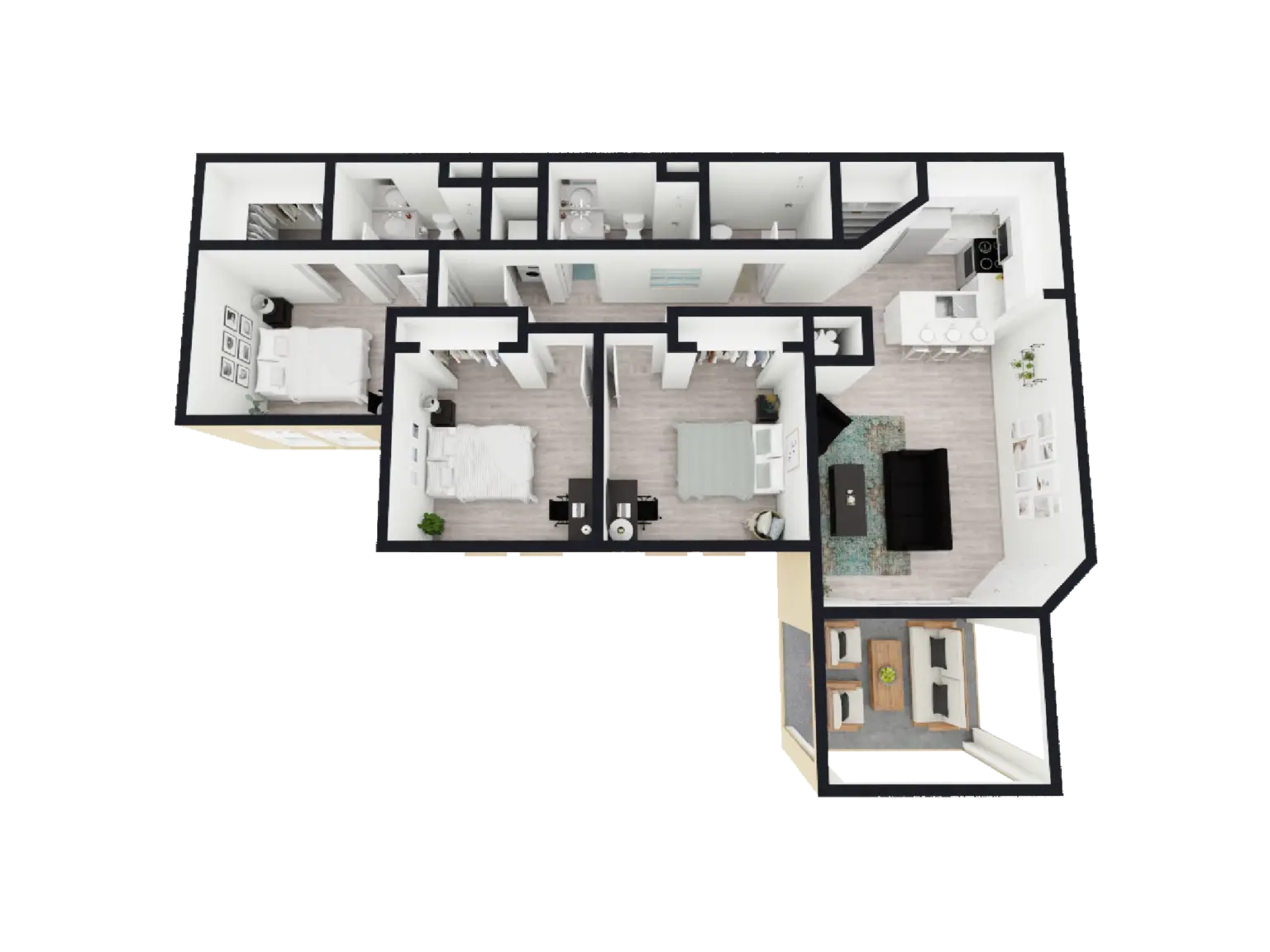 Renovated 3x3 -  3 Bed / 3 Bath - 1,200 sq. ft - Starting at $715