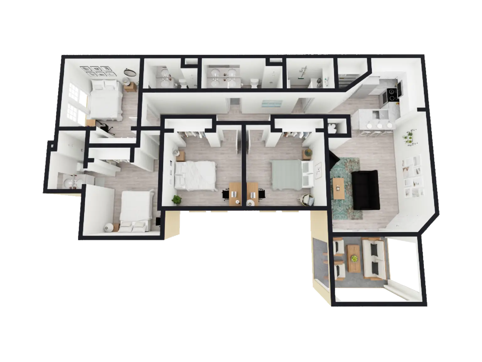 Renovated 4x3 - 4 Bed / 3 Bath - 1,400 sq. ft - Starting at $580