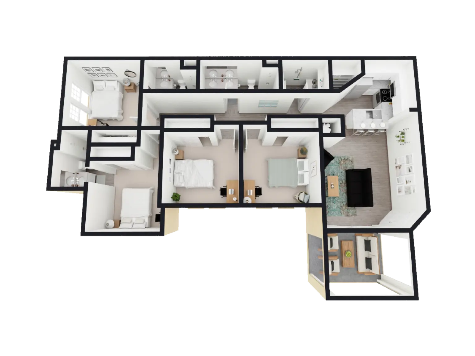Standard 4x3 - 4 Bed / 3 Bath - 1,400 sq. ft - Starting at $530